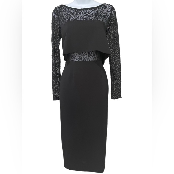 Jay Godfrey Elegant Black Lace Overlay Popover Midi Dress size 6 - Picture 2 of 5